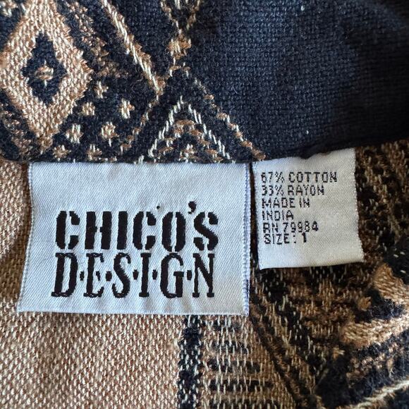 Chicos Design Vintage Womens Aztec Linen Look Black Shacket Size Medium/1/8 - Picture 5 of 9